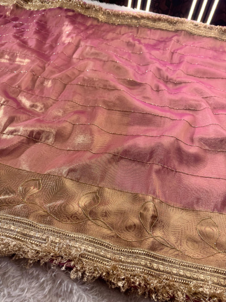 Never Seen Before Tissue Zardozi Handwork Saree
