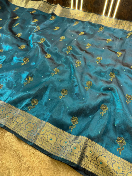 Never Seen Before Tissue Zardozi Handwork Saree