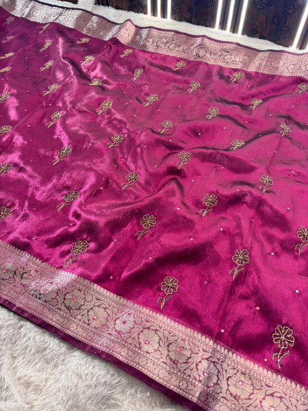 Never Seen Before Tissue Zardozi Handwork Saree