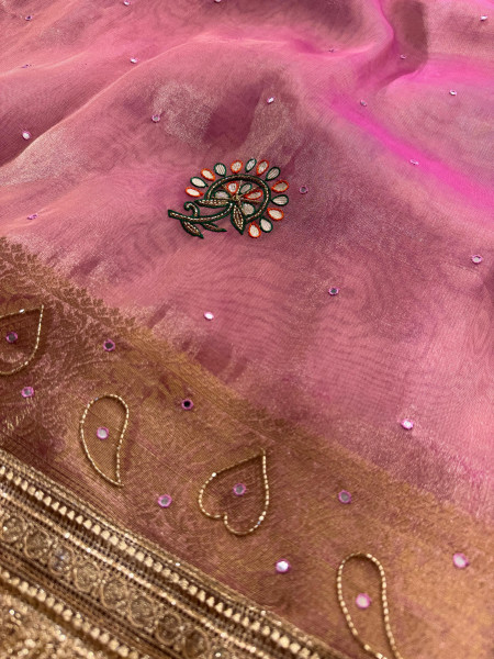 Never Seen Before Tissue Zardozi Handwork Saree