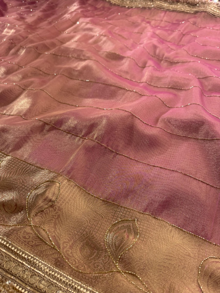 Never Seen Before Tissue Zardozi Handwork Saree