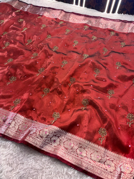 Never Seen Before Tissue Zardozi Handwork Saree