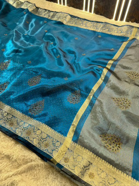 Never Seen Before Tissue Swarovski Crystal Work Saree