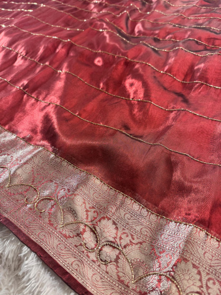 Never Seen Before Tissue Zardozi Handwork Saree