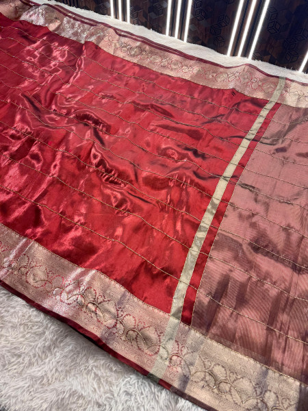 Never Seen Before Tissue Zardozi Handwork Saree