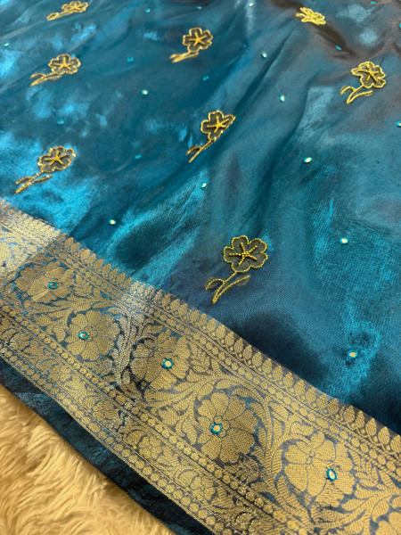 Never Seen Before Tissue Zardozi Handwork Saree