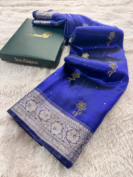 Never Seen Before Tissue Zardozi Handwork Saree