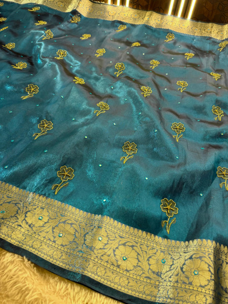 Never Seen Before Tissue Zardozi Handwork Saree