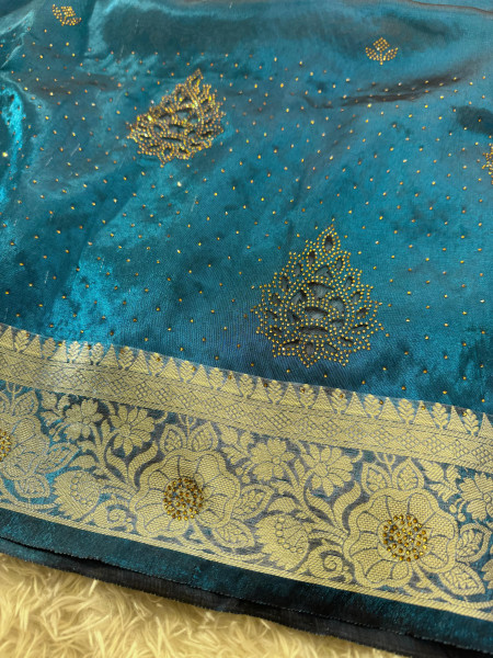 Never Seen Before Tissue Swarovski Crystal Work Saree