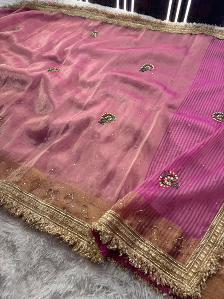 Never Seen Before Tissue Zardozi Handwork Saree