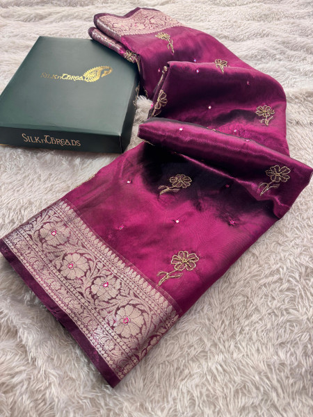 Never Seen Before Tissue Zardozi Handwork Saree