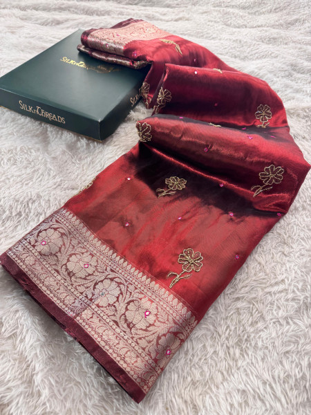 Never Seen Before Tissue Zardozi Handwork Saree