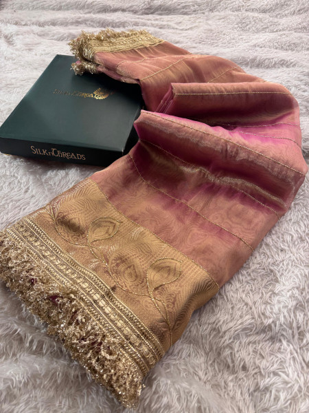 Never Seen Before Tissue Zardozi Handwork Saree