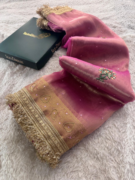 Never Seen Before Tissue Zardozi Handwork Saree