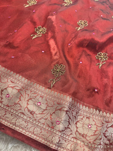 Never Seen Before Tissue Zardozi Handwork Saree