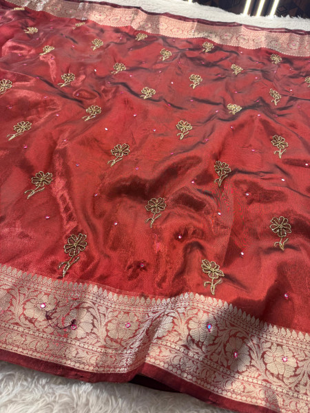 Never Seen Before Tissue Zardozi Handwork Saree
