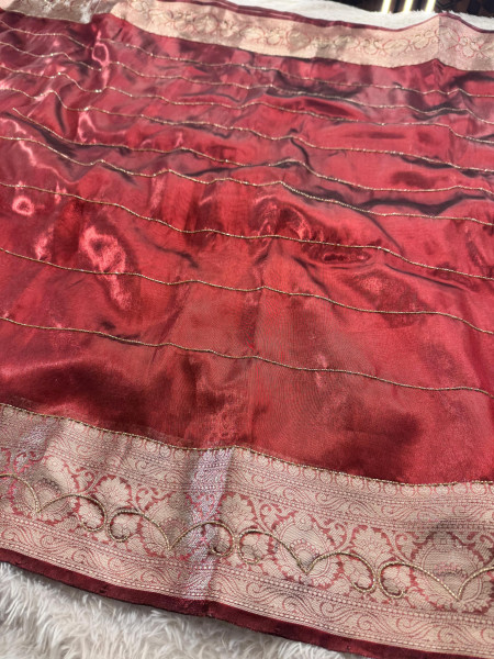 Never Seen Before Tissue Zardozi Handwork Saree
