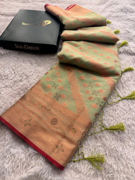 Banarasi Silk Swarovski Crystal Work Saree With Richpallu