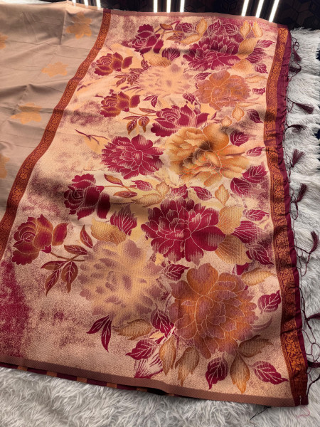 Banarasi Soft Silk Copper Zari Ethnic Motif Saree