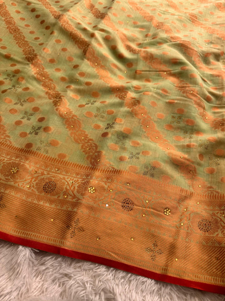Banarasi Silk Swarovski Crystal Work Saree With Richpallu