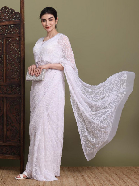 Never Seen Before Chiffon Chikankari Saree