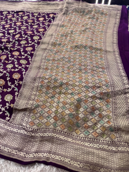 Pure Khaddi Georgette Banarasi Silk Saree with Hand Brush Paint
