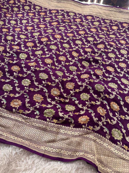 Pure Khaddi Georgette Banarasi Silk Saree with Hand Brush Paint
