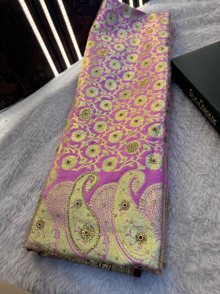 Banarasi Satin Silk Stone Work Saree With Heavy Zari Richpallu