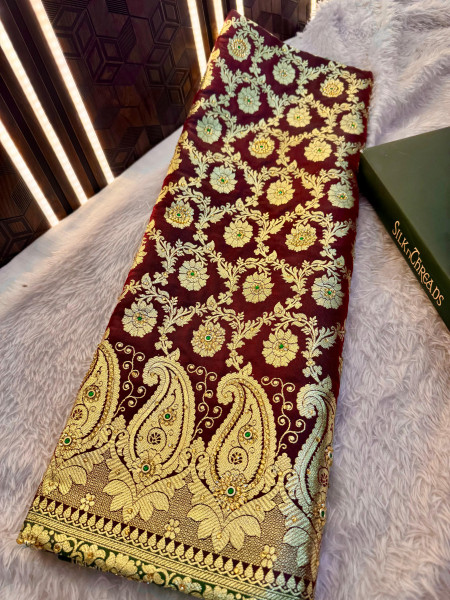 Banarasi Satin Silk Stone Work Saree With Heavy Zari Richpallu