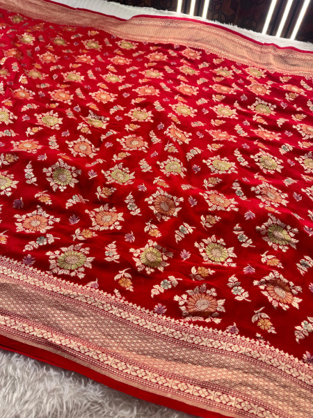Pure Khaddi Georgette Banarasi Silk Saree with Hand Brush Paint
