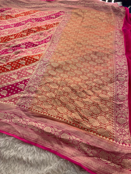 Pure Khaddi Georgette Banarasi Silk Saree with Hand Brush Paint