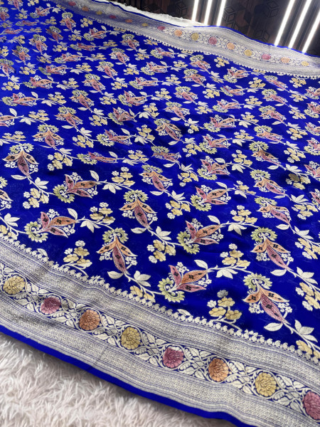 Pure Khaddi Georgette Banarasi Silk Saree with Hand Brush Paint