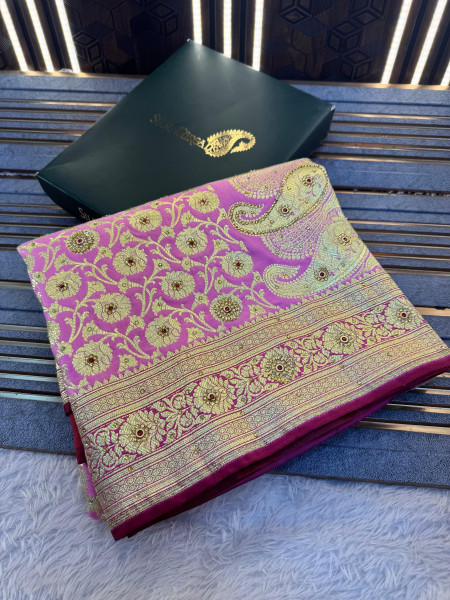 Banarasi Satin Silk Stone Work Saree With Heavy Zari Richpallu