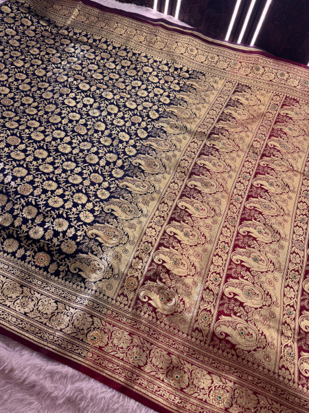 Banarasi Satin Silk Stone Work Saree With Heavy Zari Richpallu