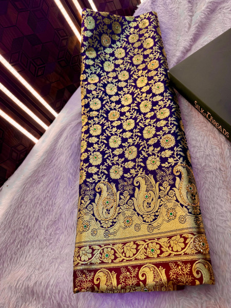 Banarasi Satin Silk Stone Work Saree With Heavy Zari Richpallu
