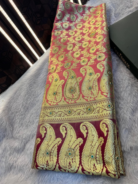 Banarasi Satin Silk Stone Work Saree With Heavy Zari Richpallu