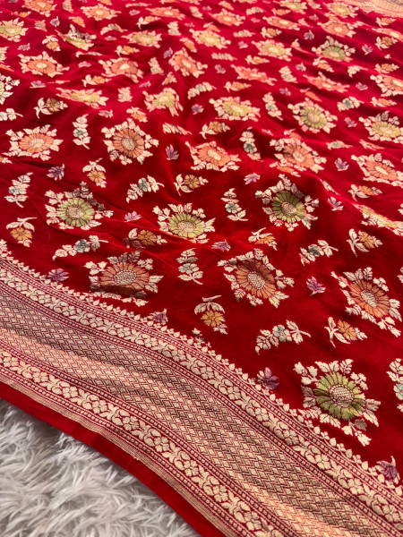 Pure Khaddi Georgette Banarasi Silk Saree with Hand Brush Paint