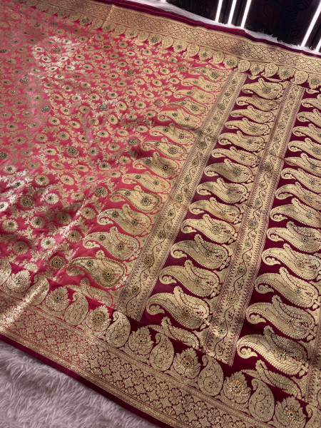 Banarasi Satin Silk Stone Work Saree With Heavy Zari Richpallu