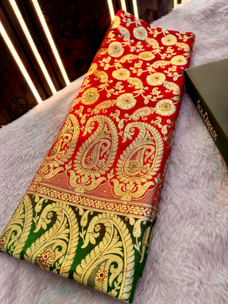 Banarasi Satin Silk Stone Work Saree With Heavy Zari Richpallu