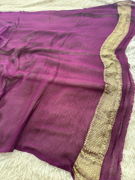 Pure Khaddi Georgette Banarasi Silk Saree with Hand Brush Paint