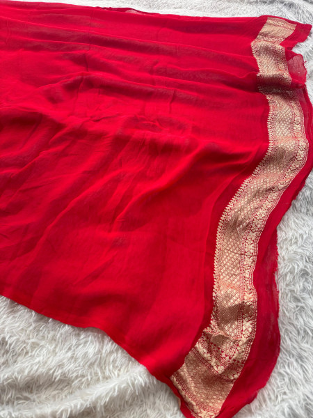 Pure Khaddi Georgette Banarasi Silk Saree with Hand Brush Paint