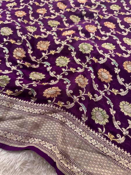 Pure Khaddi Georgette Banarasi Silk Saree with Hand Brush Paint