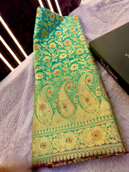 Banarasi Satin Silk Stone Work Saree With Heavy Zari Richpallu