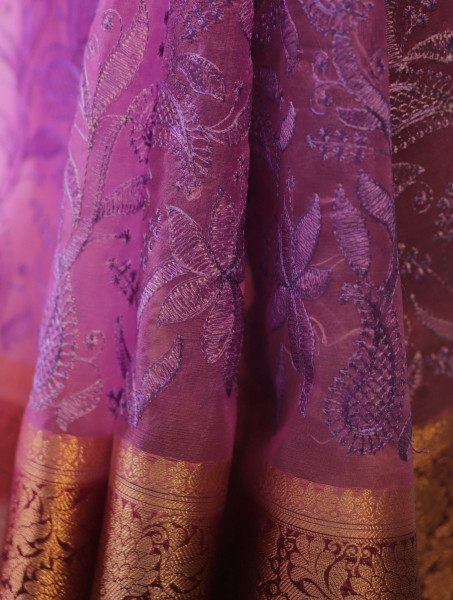 Organza Silk Chikankari Embroidery  Saree