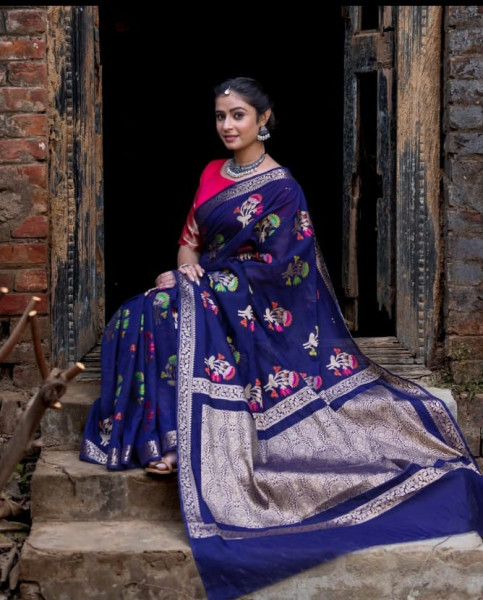 Semi Georgette Silk Saree with Tilfi Boota Design