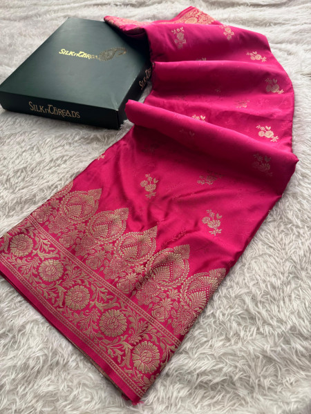 Mashru Katan Silk Saree with Floral Zari Borders and Pallu