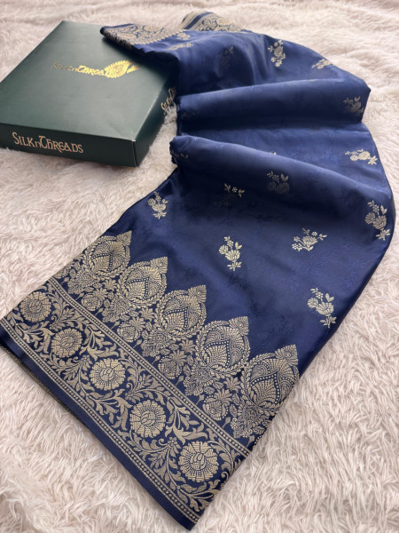 Mashru Katan Silk Saree with Floral Zari Borders and Pallu