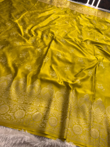 Mashru Katan Silk Saree with Floral Zari Borders and Pallu