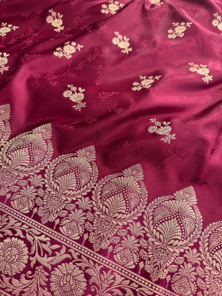 Mashru Katan Silk Saree with Floral Zari Borders and Pallu