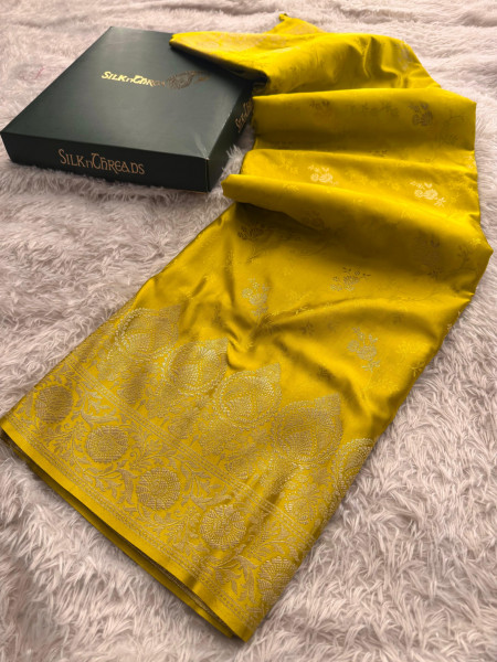 Mashru Katan Silk Saree with Floral Zari Borders and Pallu